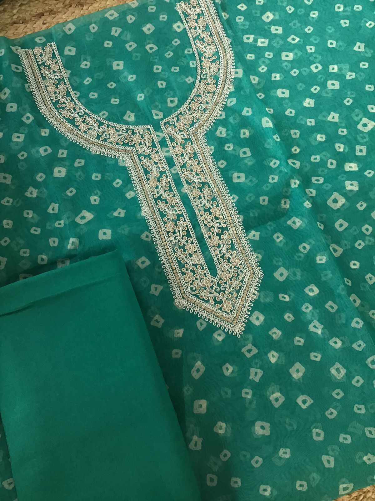 Soft Organza Printed Embroidered Suit - Green