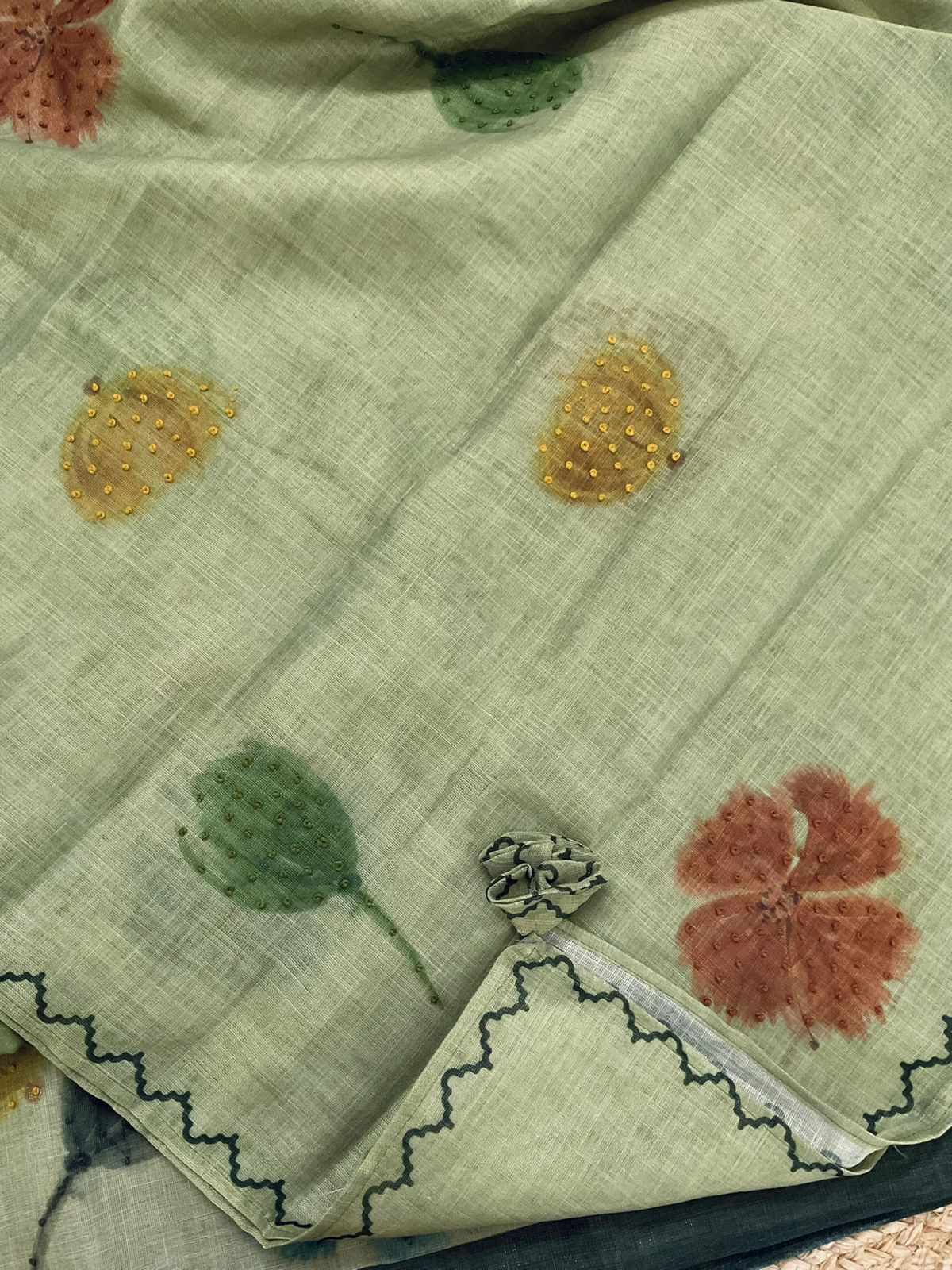 Soft Tissue Slub Cotton Printed Embroidered Suit - Green