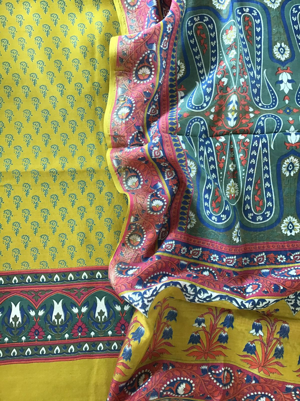 Pure Maheshwari Silk Printed Suit - Yellow