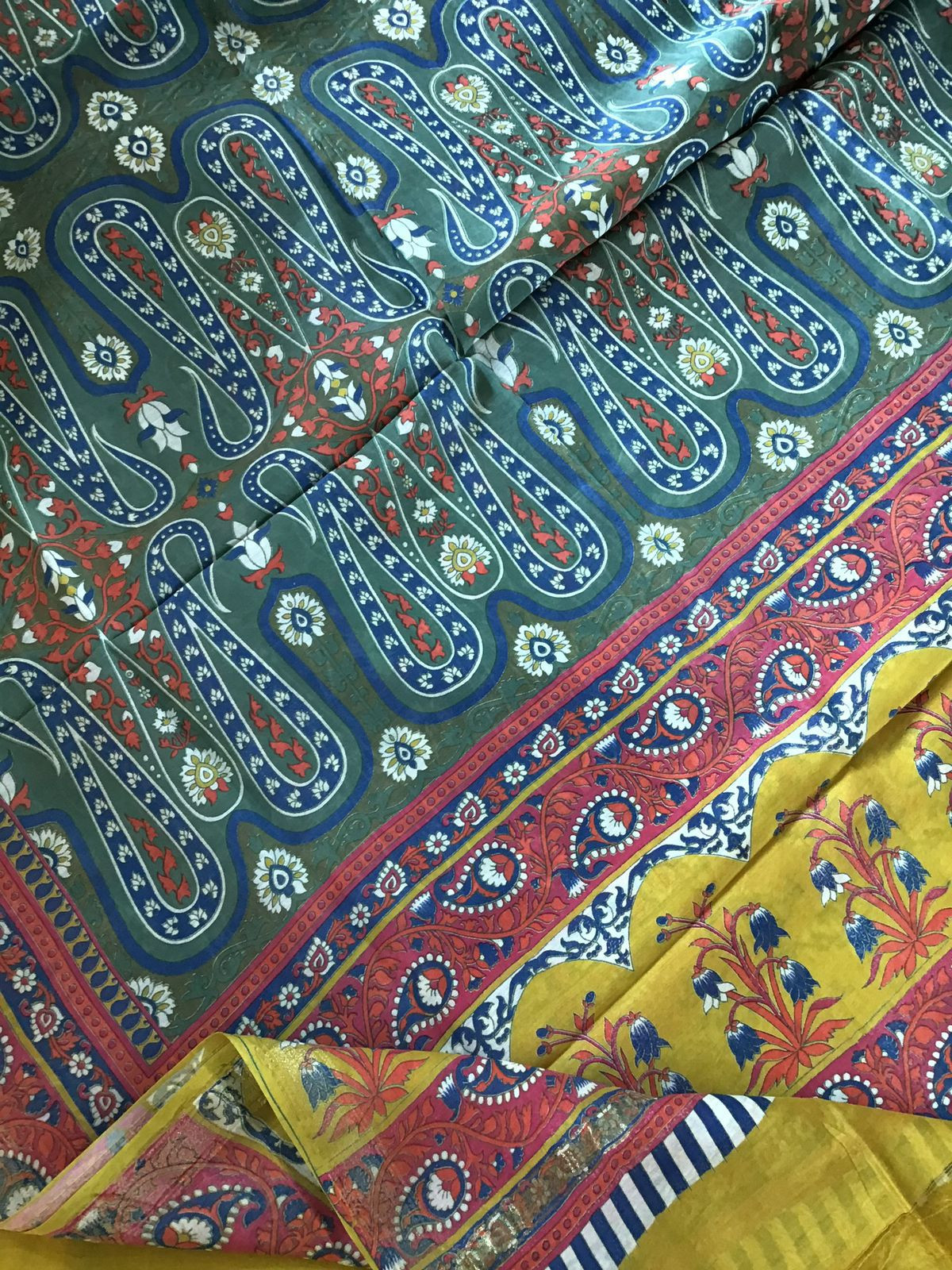 Pure Maheshwari Silk Printed Suit - Yellow