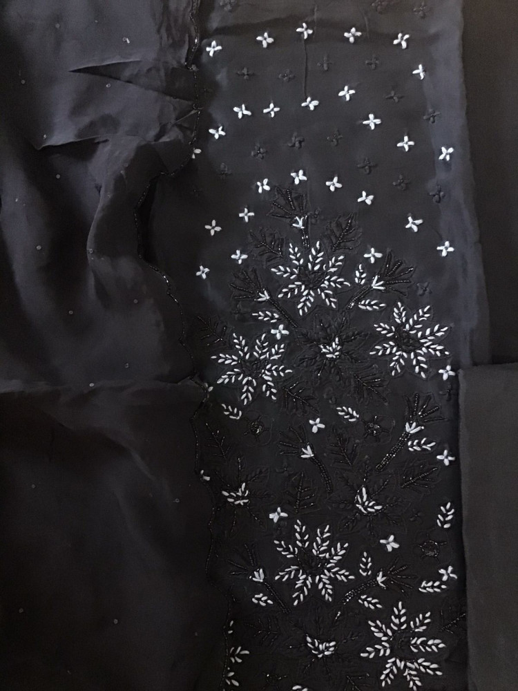 Image of Pure Organza Embroidered Suit - Black