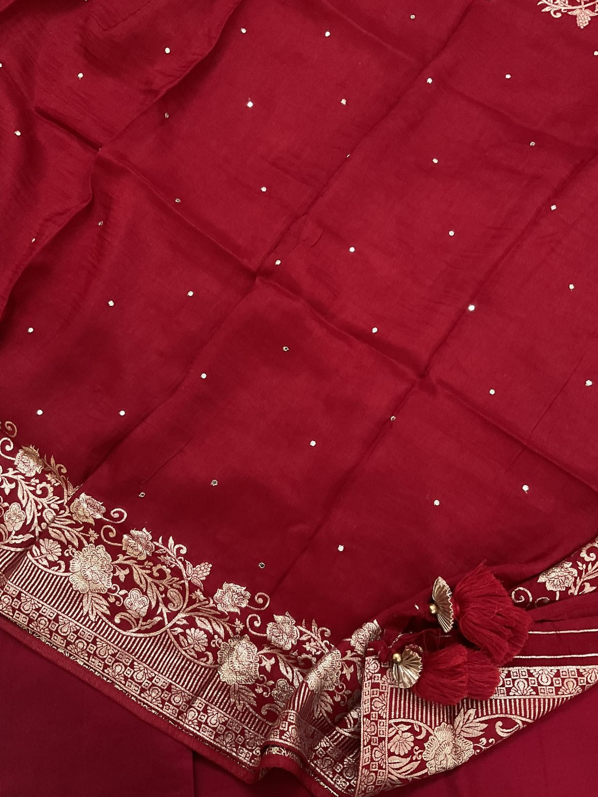 Pure Cotton Silk Banarasi Weaved Embroidered Suit - Maroon