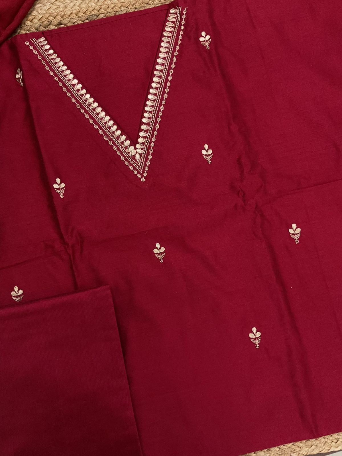 Pure Cotton Silk Banarasi Weaved Embroidered Suit - Maroon