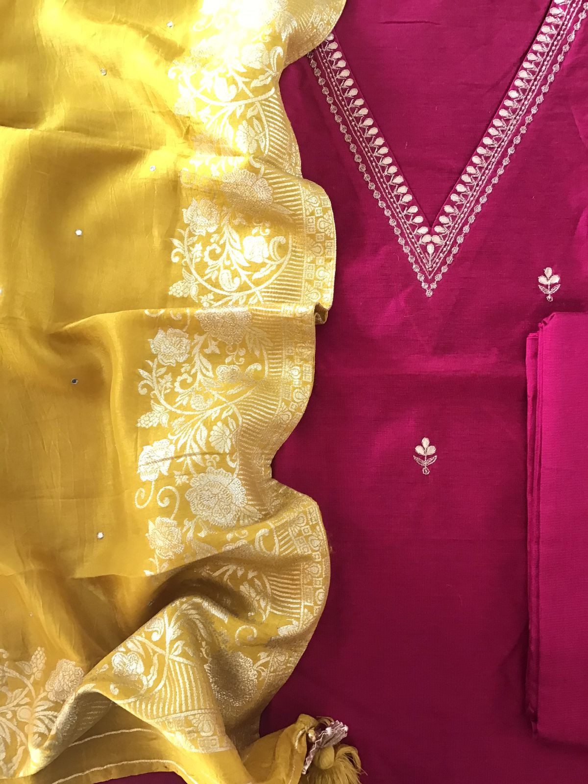 Pure Cotton Silk Banarasi Weaved Embroidered Suit - Pink