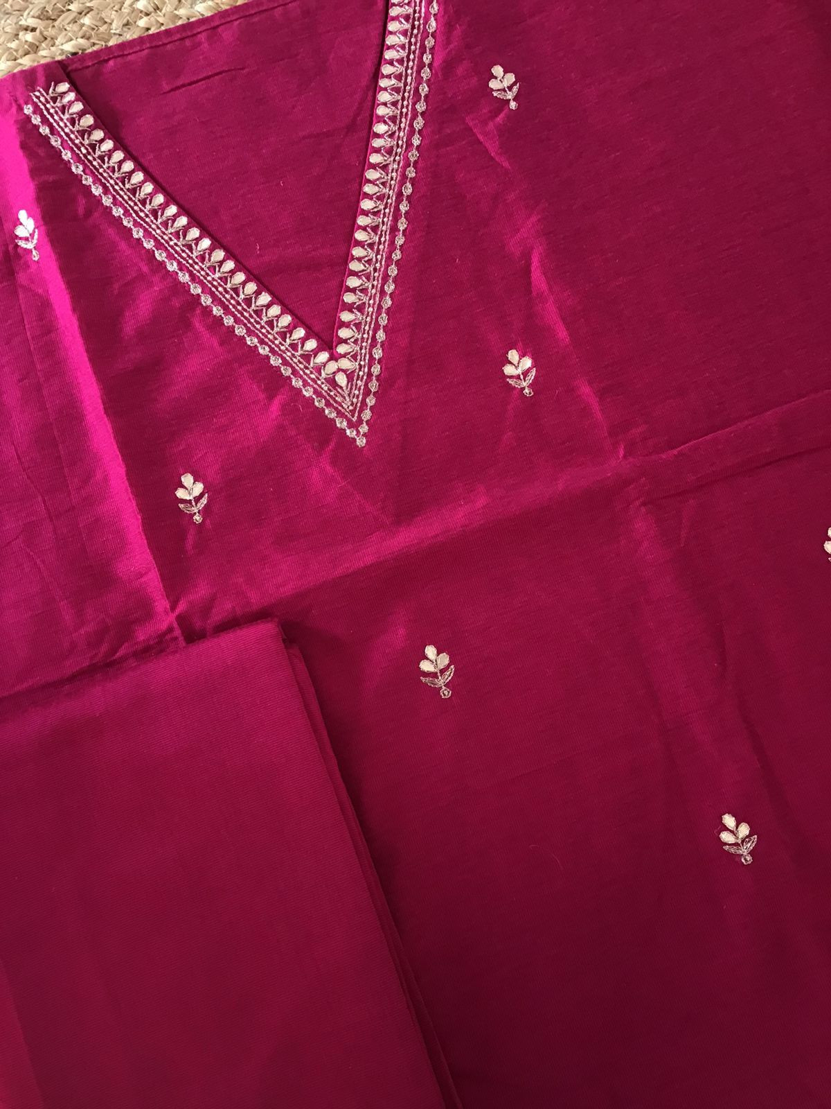 Pure Cotton Silk Banarasi Weaved Embroidered Suit - Pink