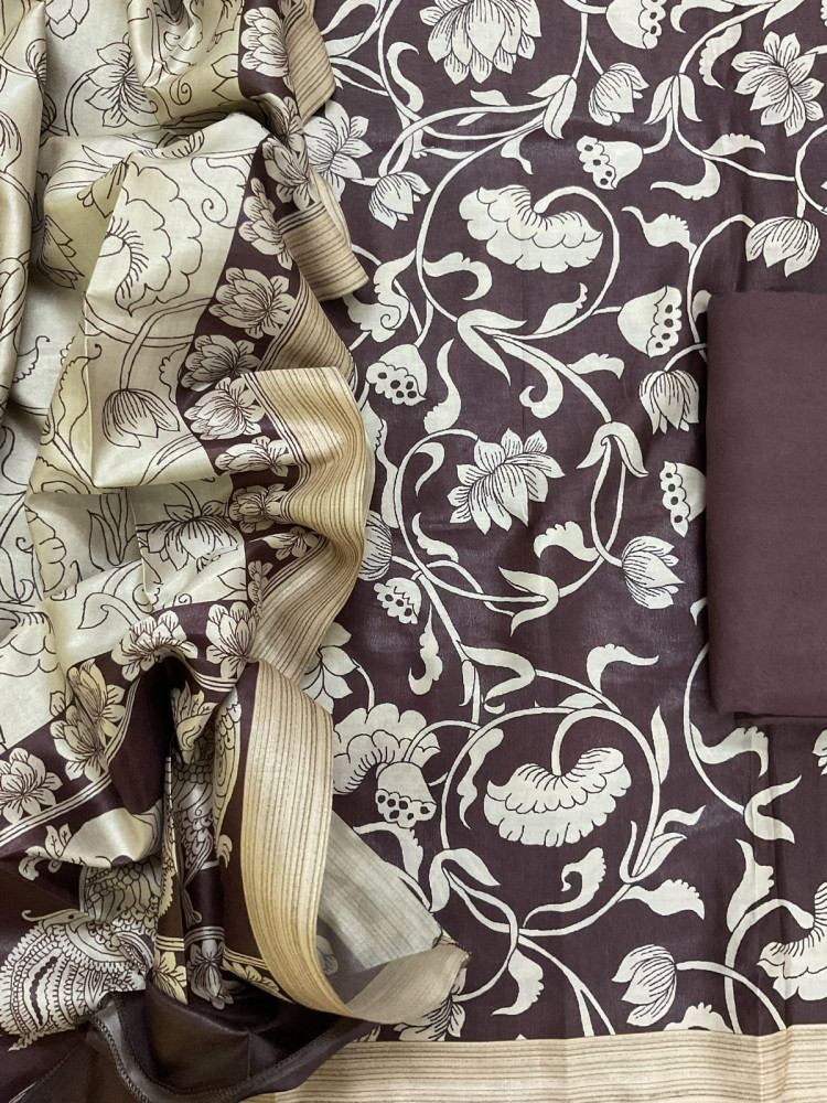 Image of Soft Chanderi Printed Suit - Brown