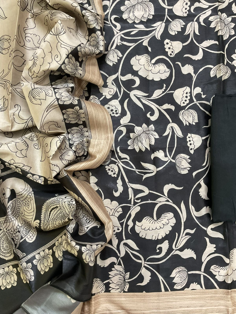 Image of Soft Chanderi Printed Suit - Black