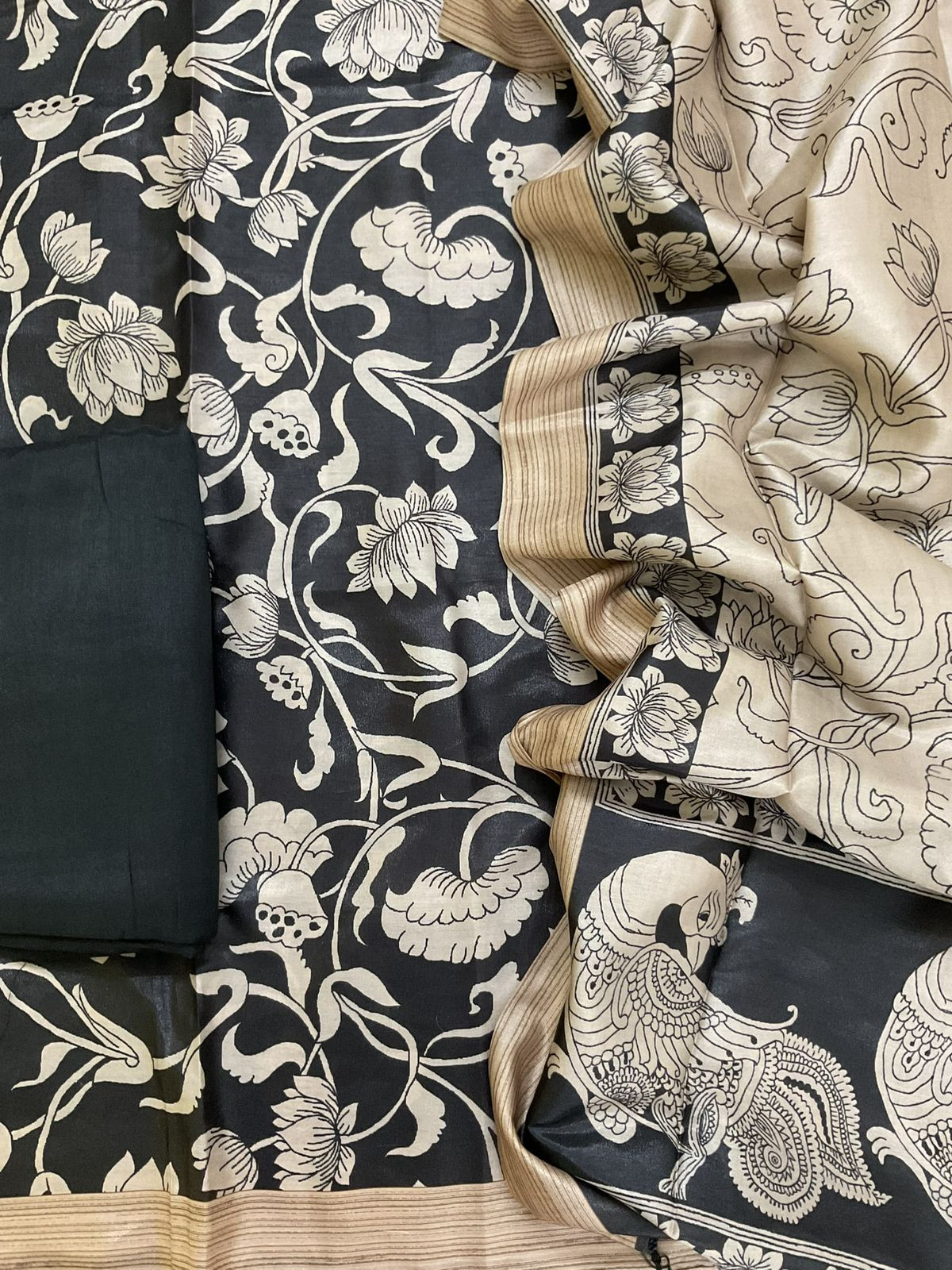 Soft Chanderi Printed Suit - Black