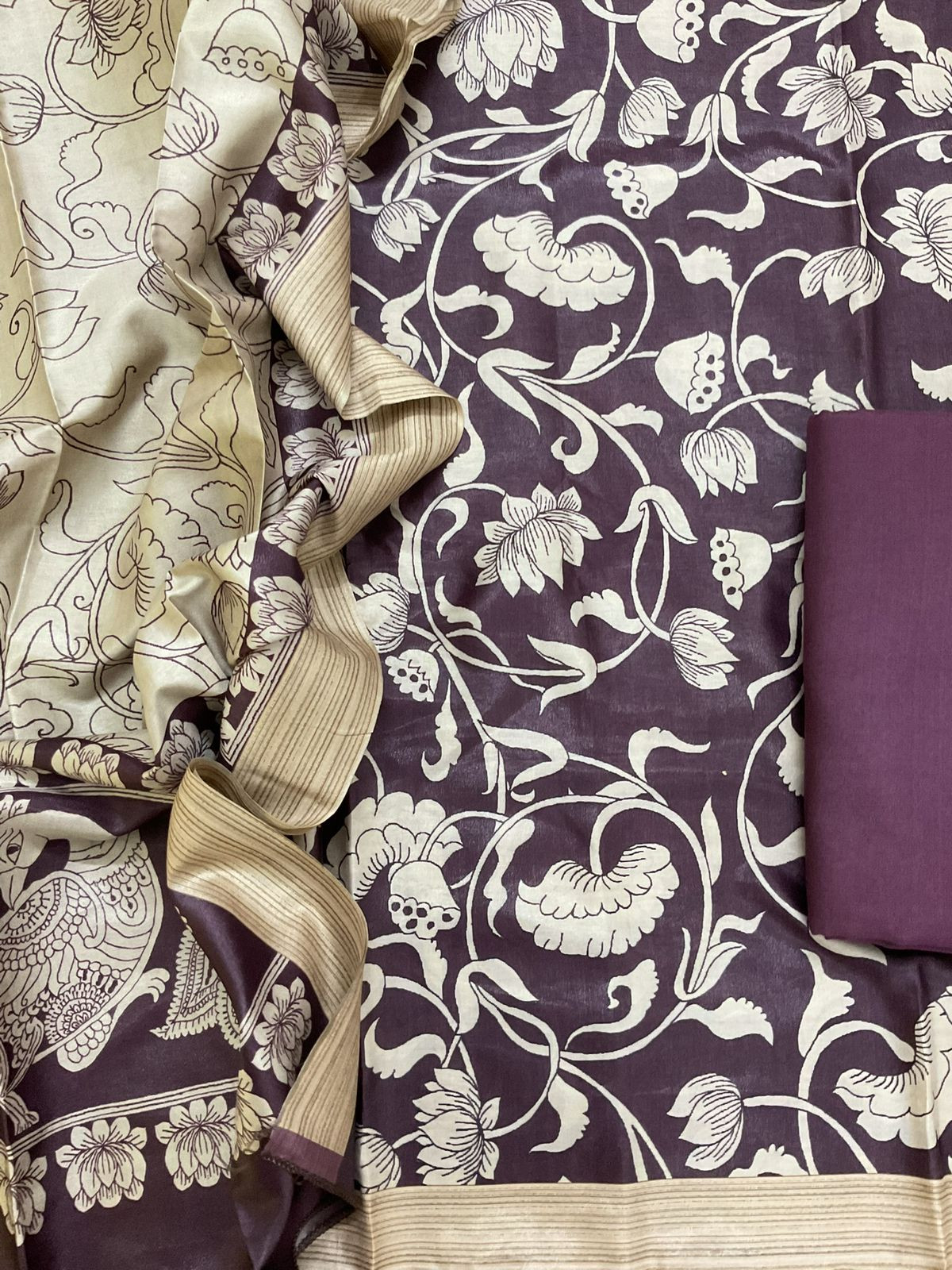 Soft Chanderi Printed Suit - Wine