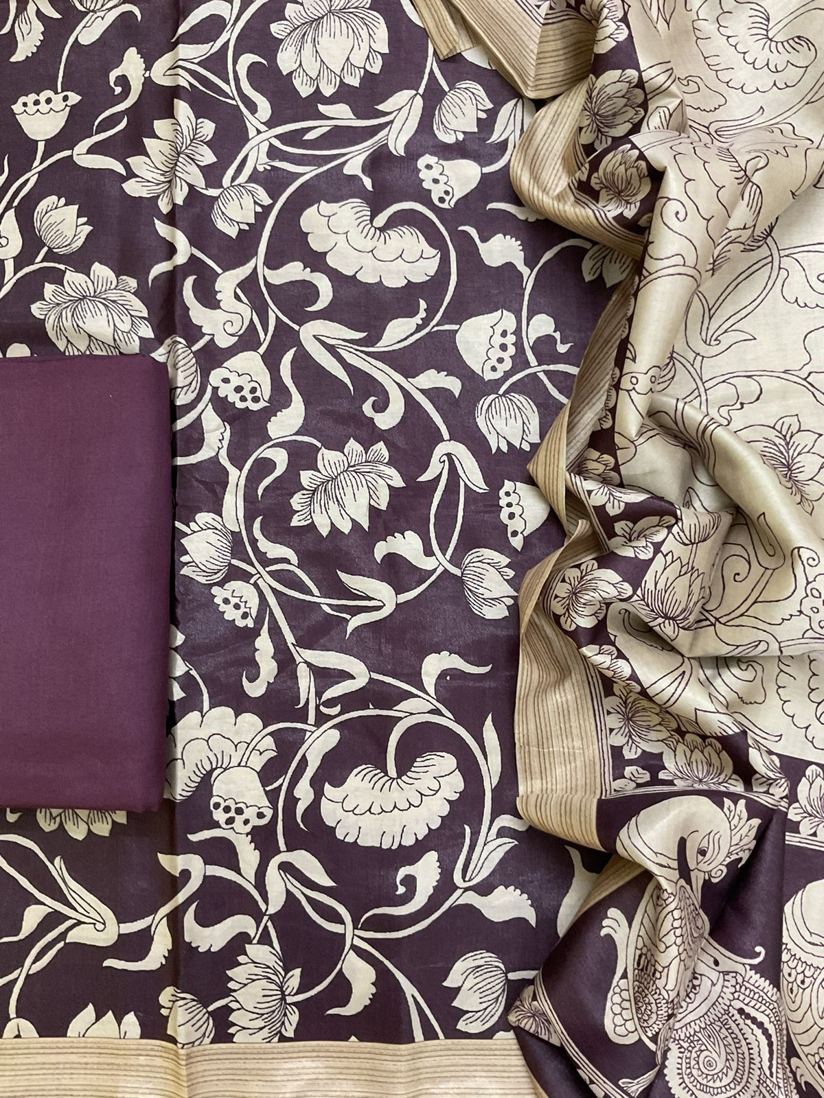 Soft Chanderi Printed Suit - Wine