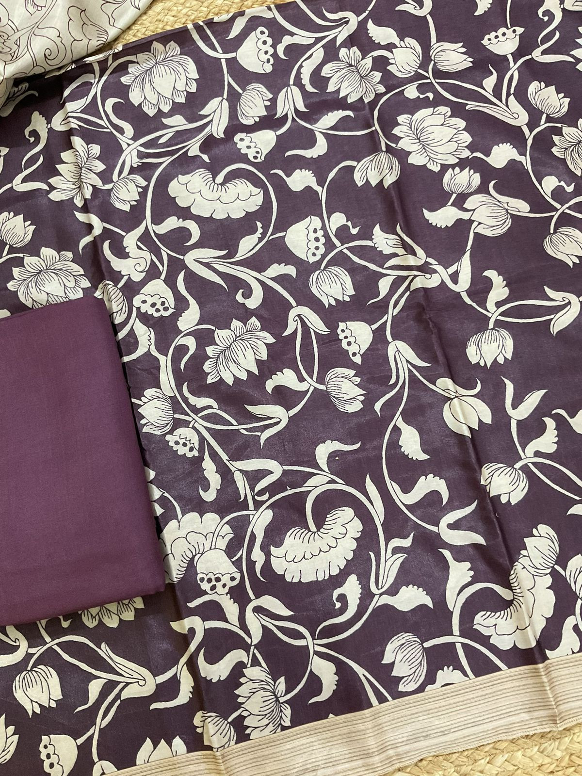 Soft Chanderi Printed Suit - Wine