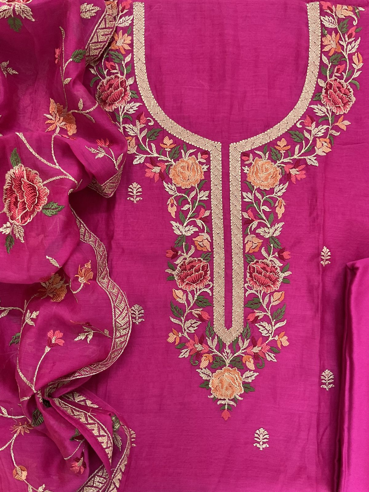 Pure Mul Chanderi Embroidered Suit - Pink