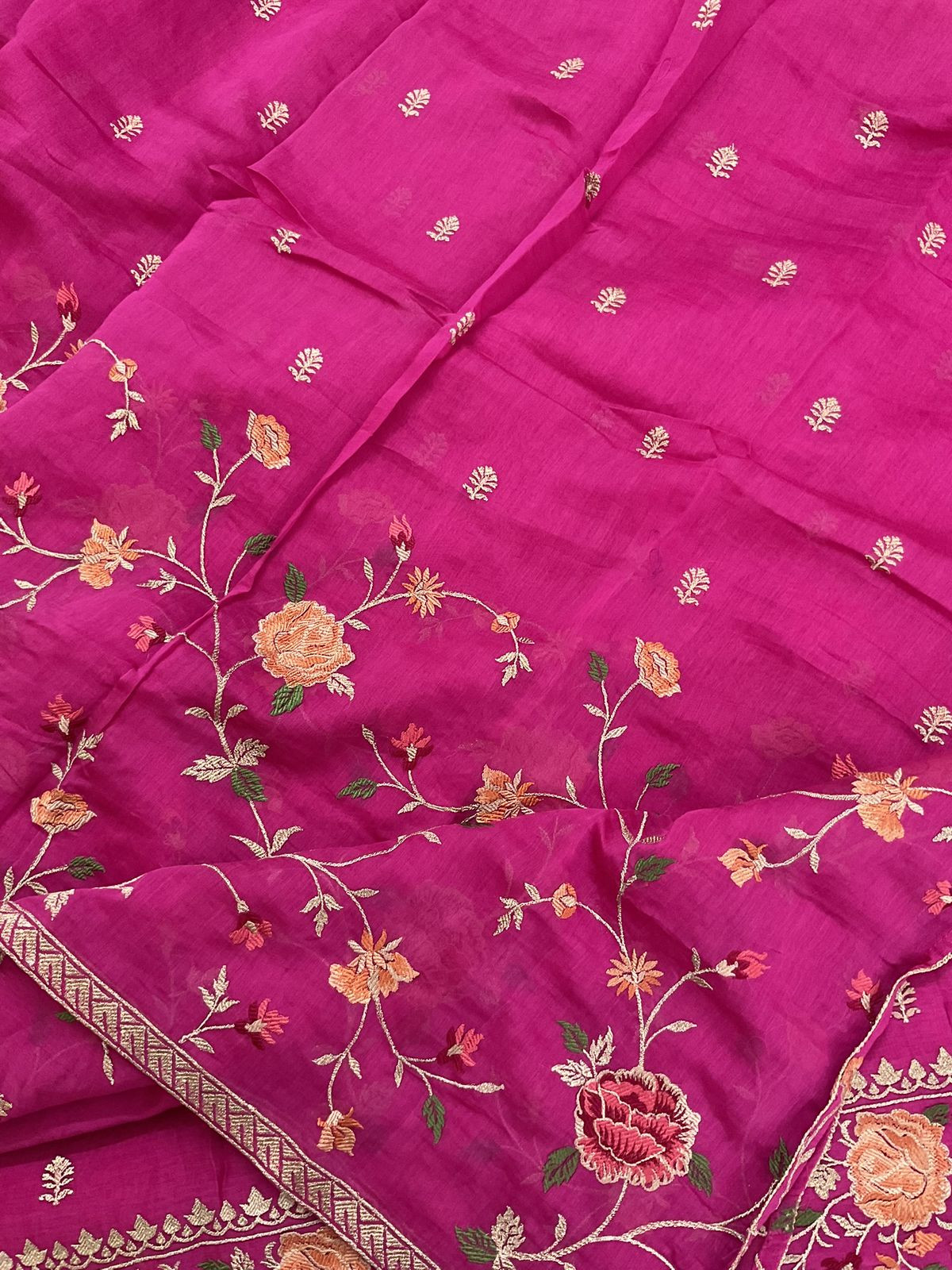 Pure Mul Chanderi Embroidered Suit - Pink