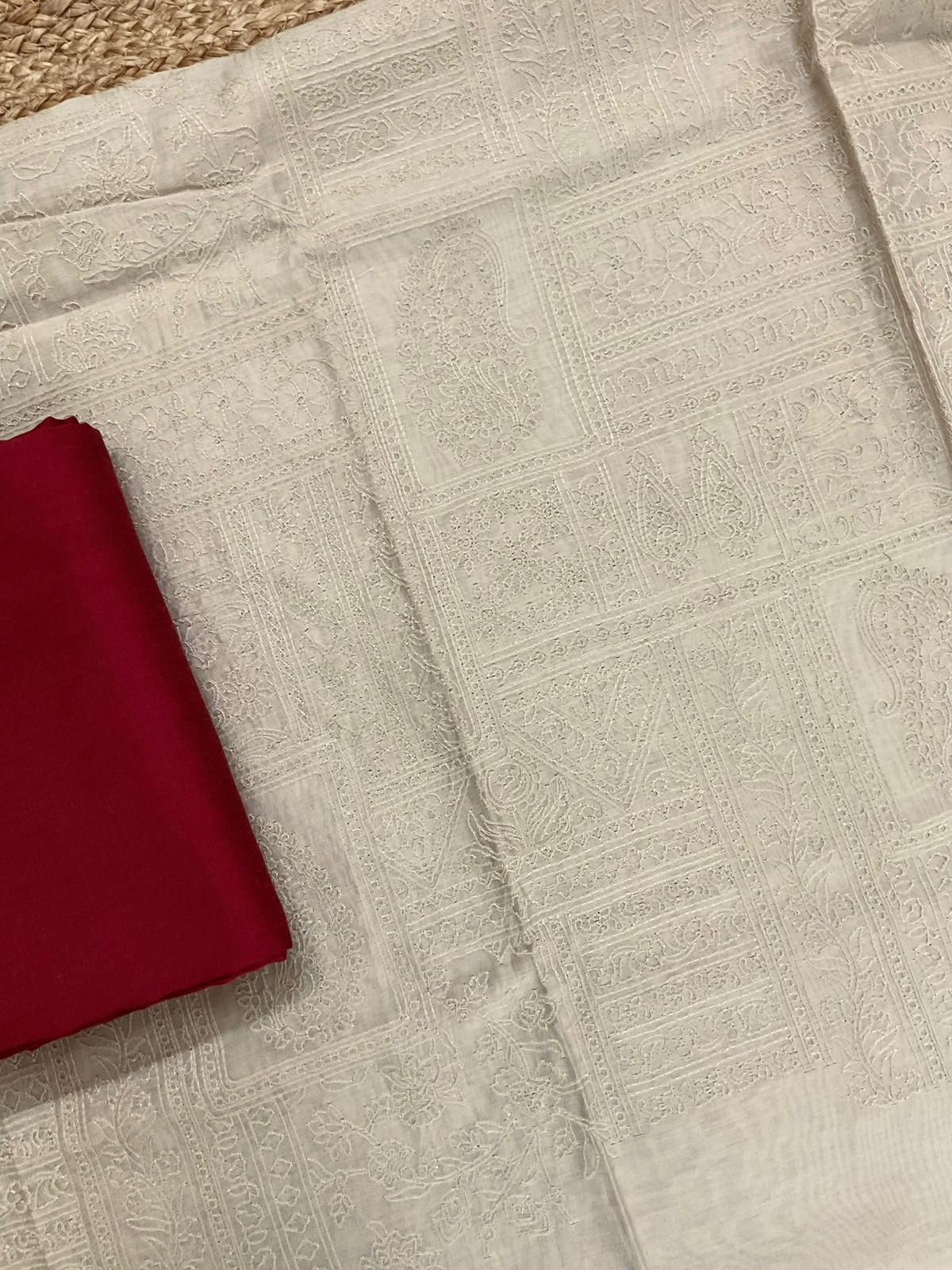 Pure Chanderi Printed Embroidered Suit - Beige