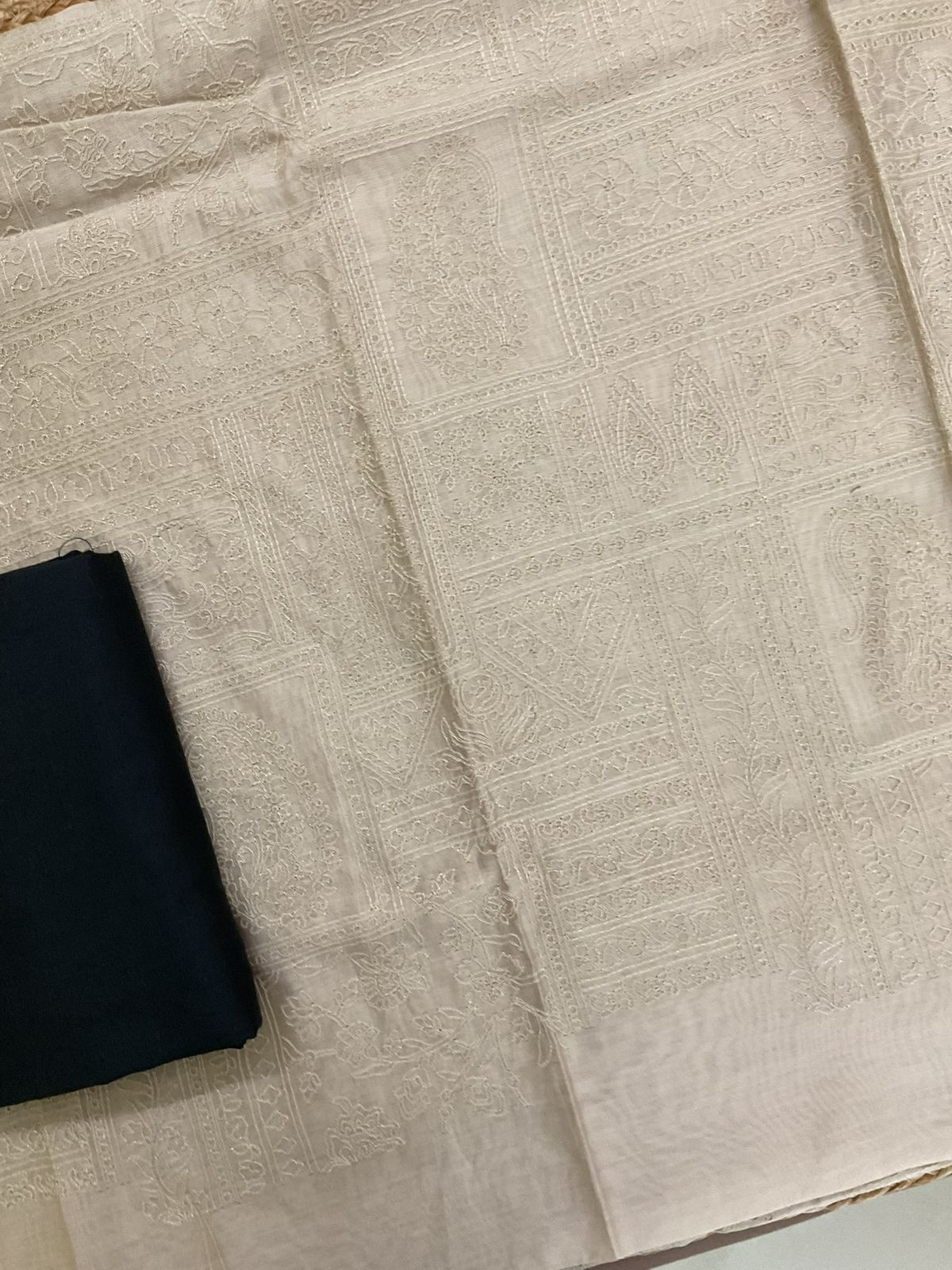 Pure Chanderi Printed Embroidered Suit - Beige