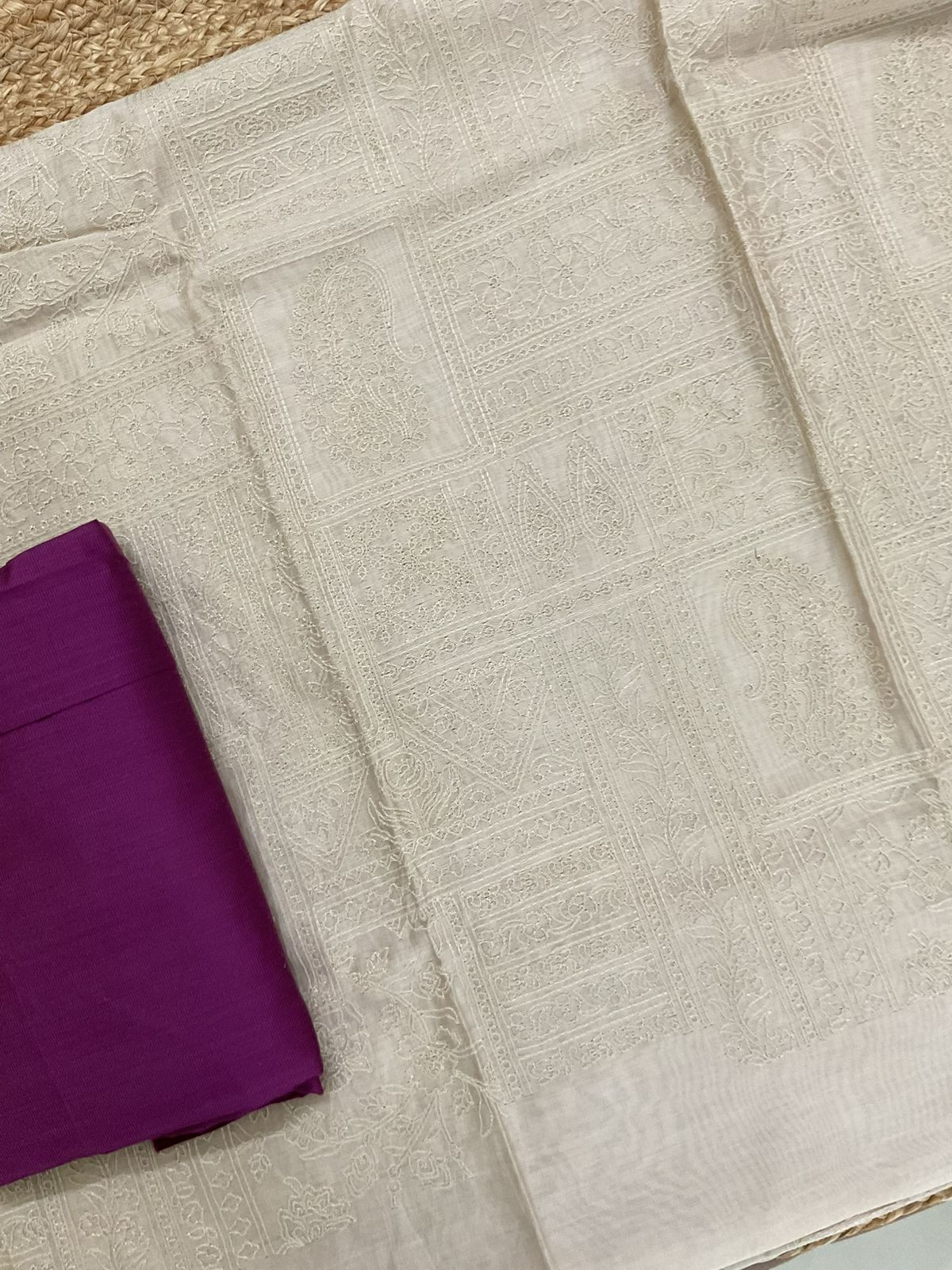 Pure Chanderi Printed Embroidered Suit - Beige