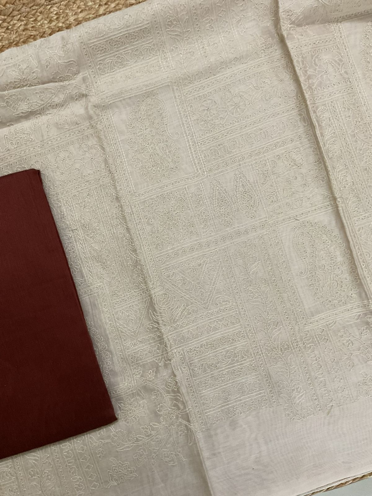 Pure Chanderi Printed Embroidered Suit - Beige