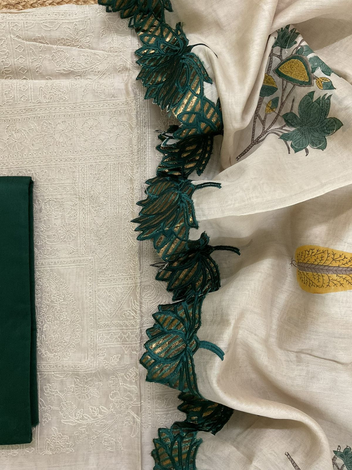 Pure Chanderi Printed Embroidered Suit - Beige