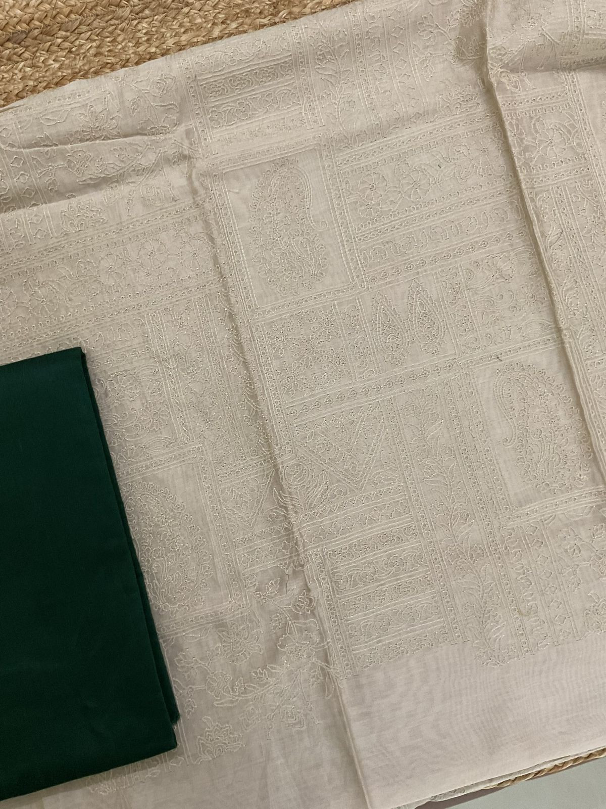 Pure Chanderi Printed Embroidered Suit - Beige