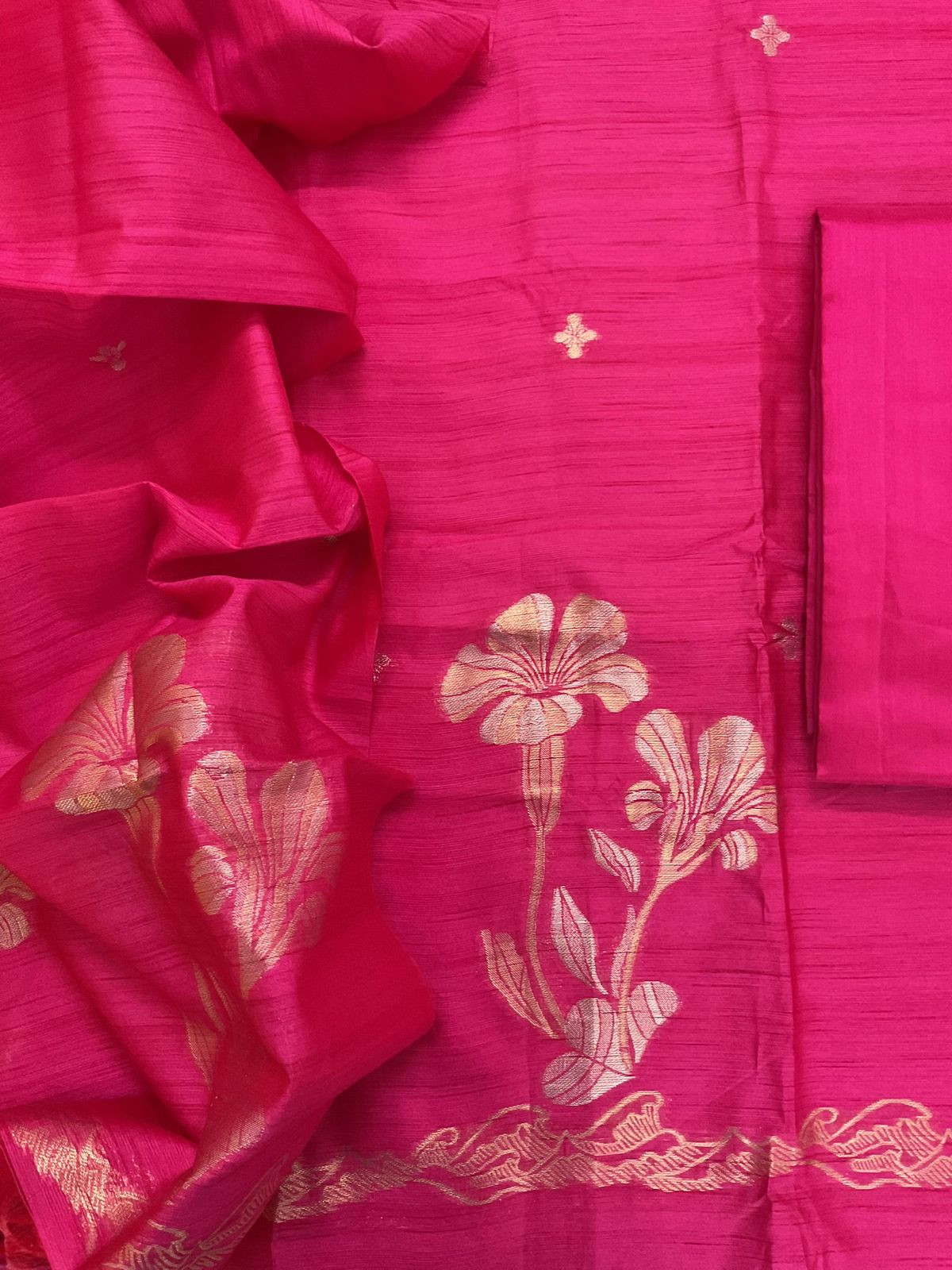 Soft Semi Raw Silk Jamdani Weaved Suit - Pink