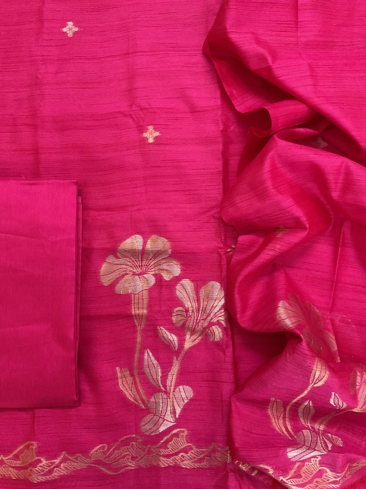 Soft Semi Raw Silk Jamdani Weaved Suit - Pink