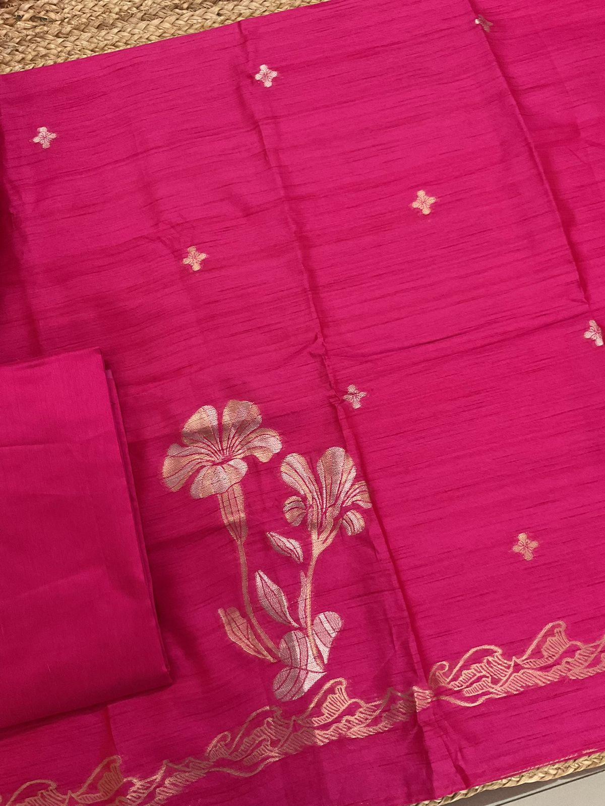 Soft Semi Raw Silk Jamdani Weaved Suit - Pink