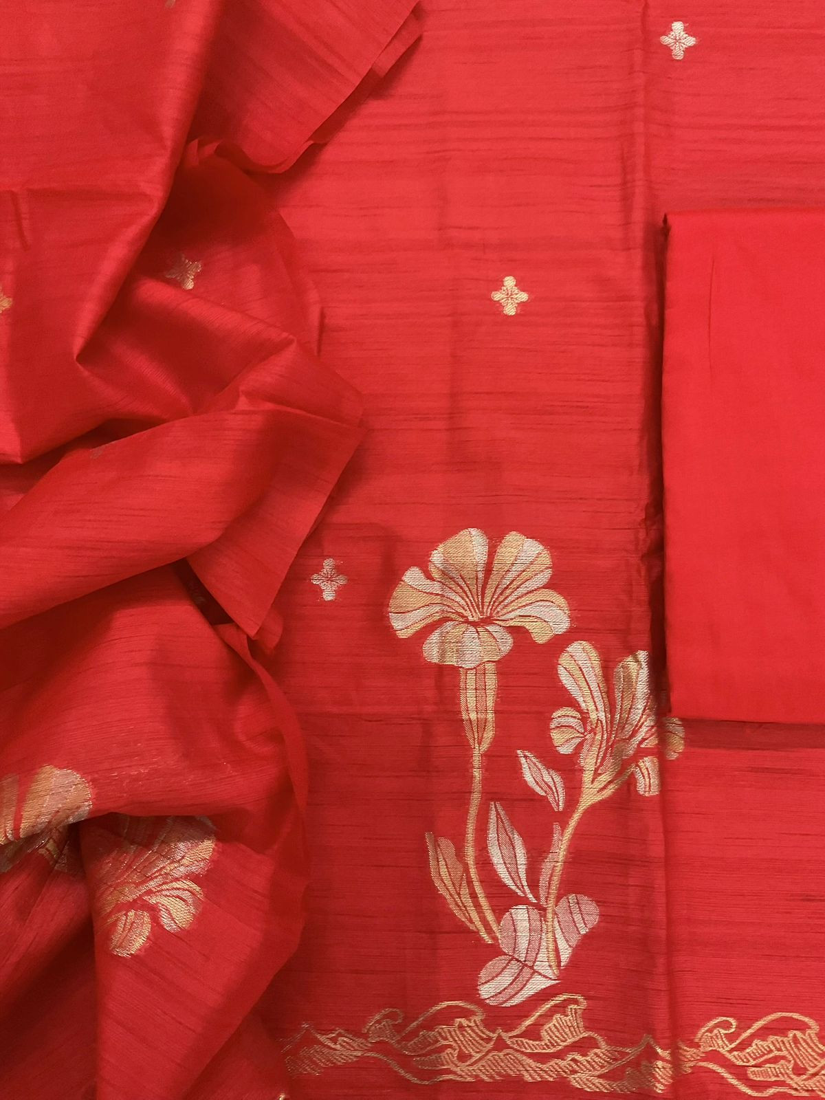 Soft Semi Raw Silk Jamdani Weaved Suit - Orange