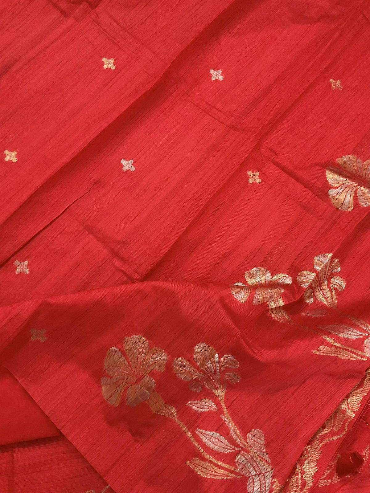 Soft Semi Raw Silk Jamdani Weaved Suit - Orange