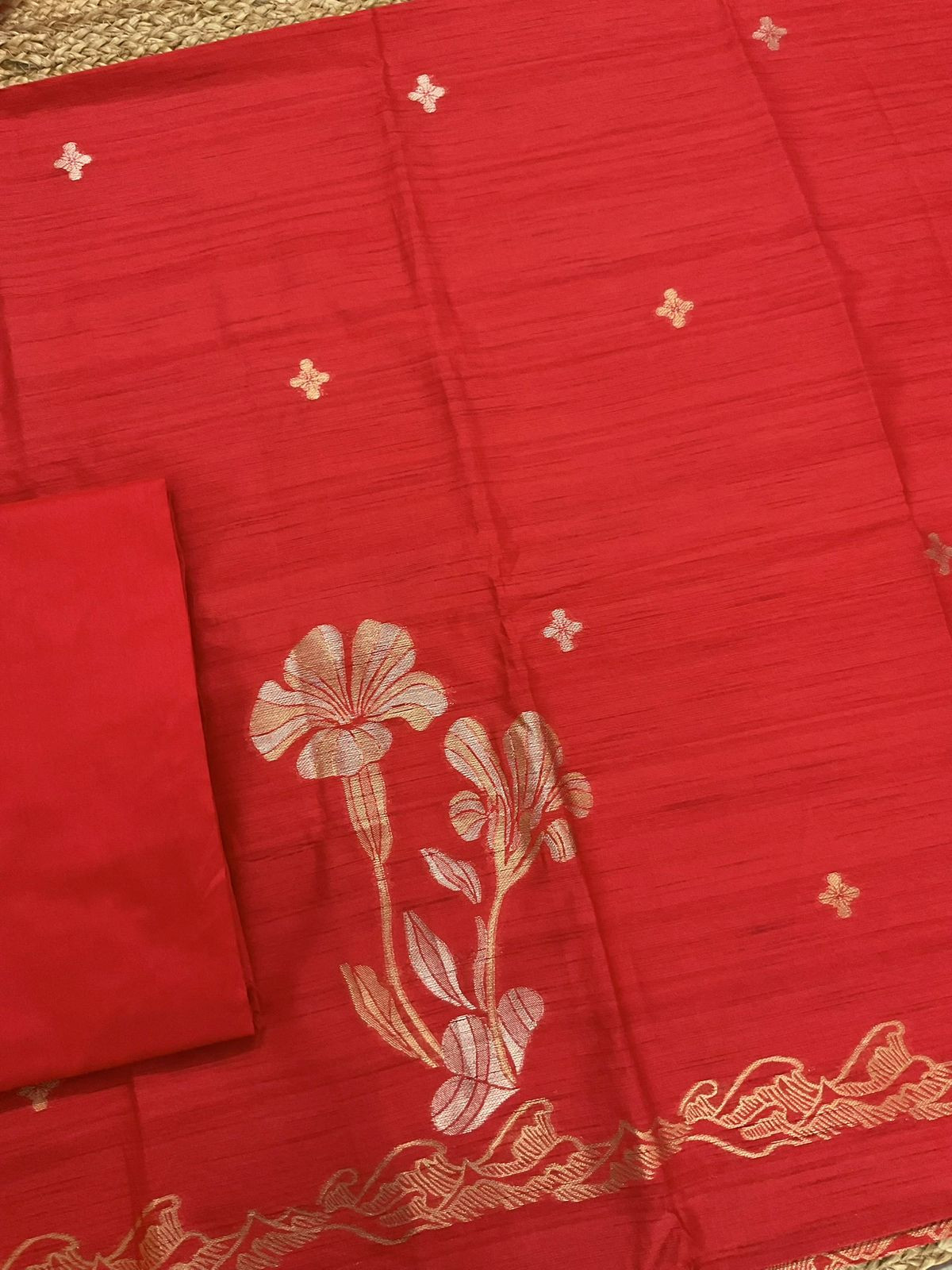 Soft Semi Raw Silk Jamdani Weaved Suit - Orange