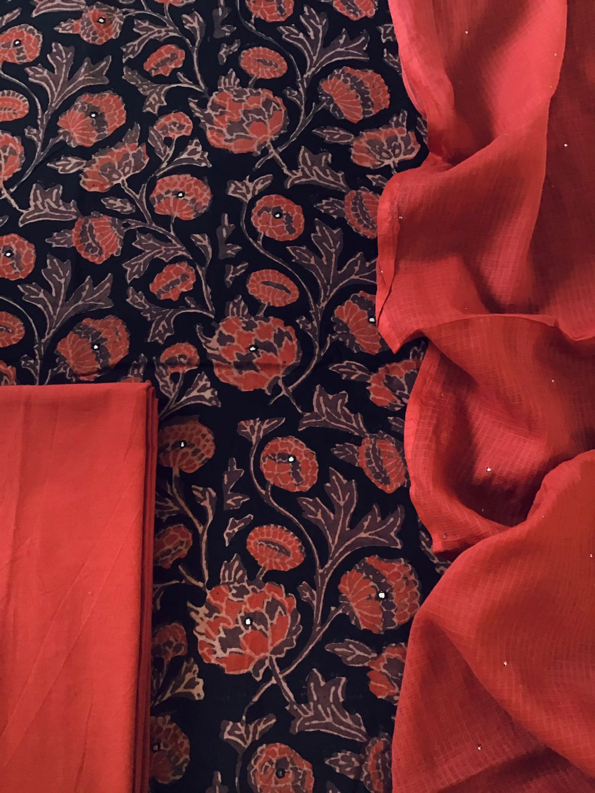 Pure Fine Rayon Cotton Printed Embroidered Suit - Black