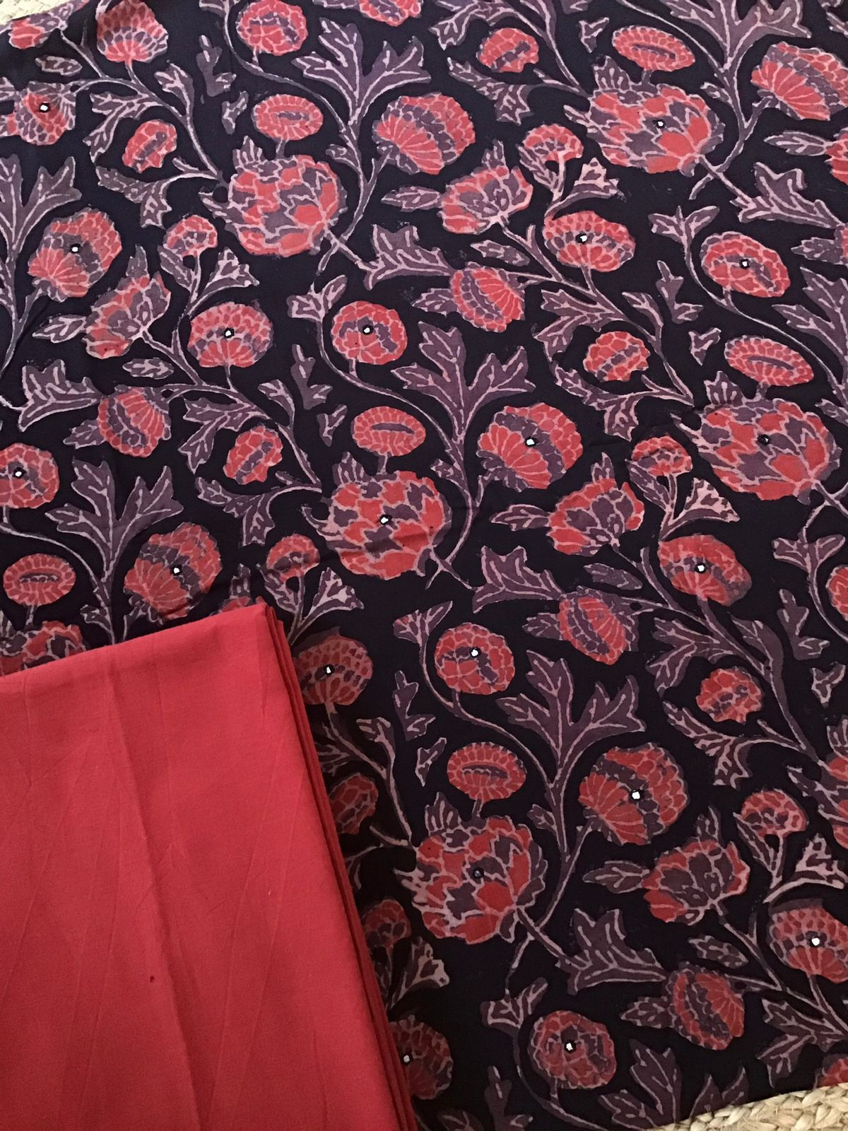 Pure Fine Rayon Cotton Printed Embroidered Suit - Black