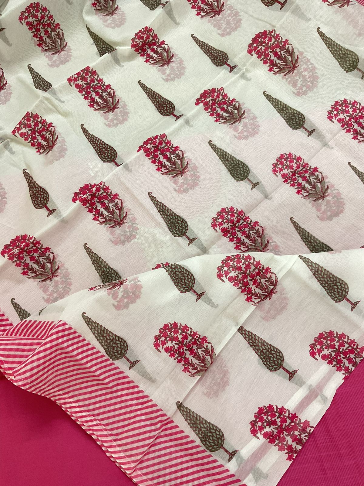 Soft Slub Chanderi Self Weaved Embroidered Suit - Pink