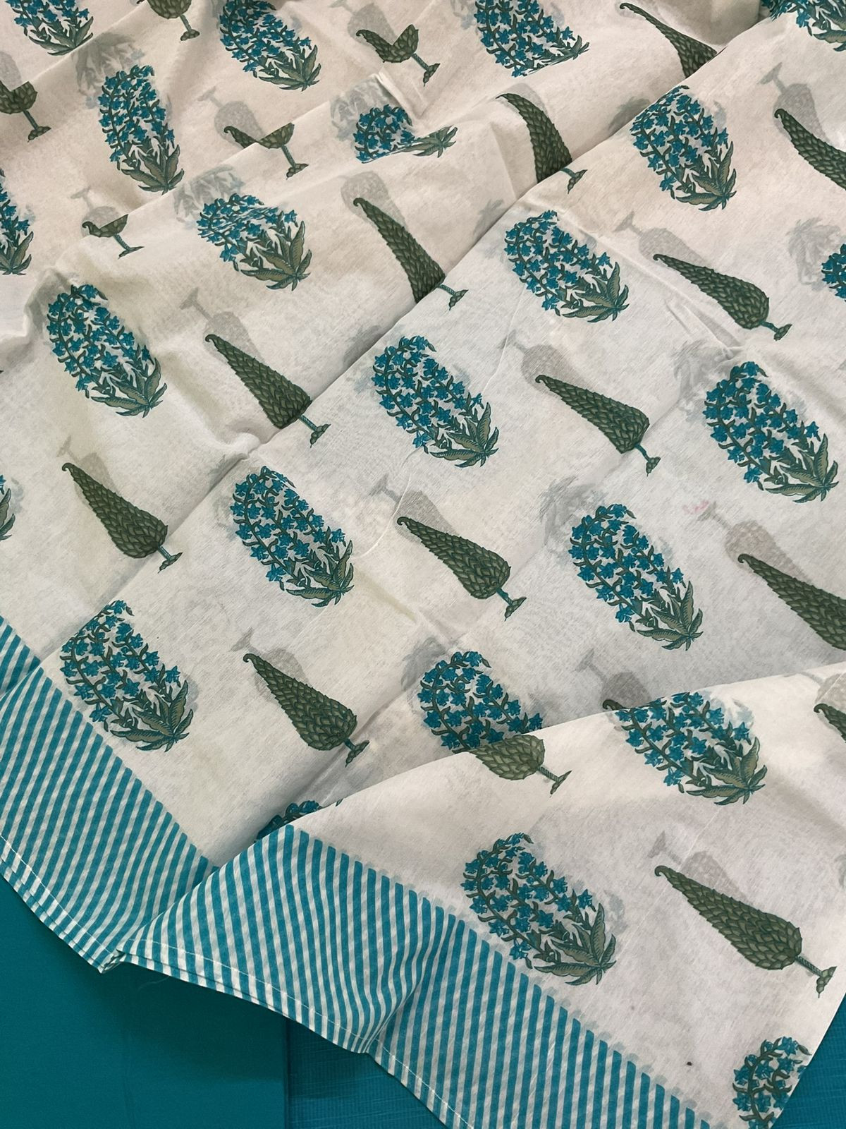 Soft Slub Chanderi Self Weaved Embroidered Suit - Blue