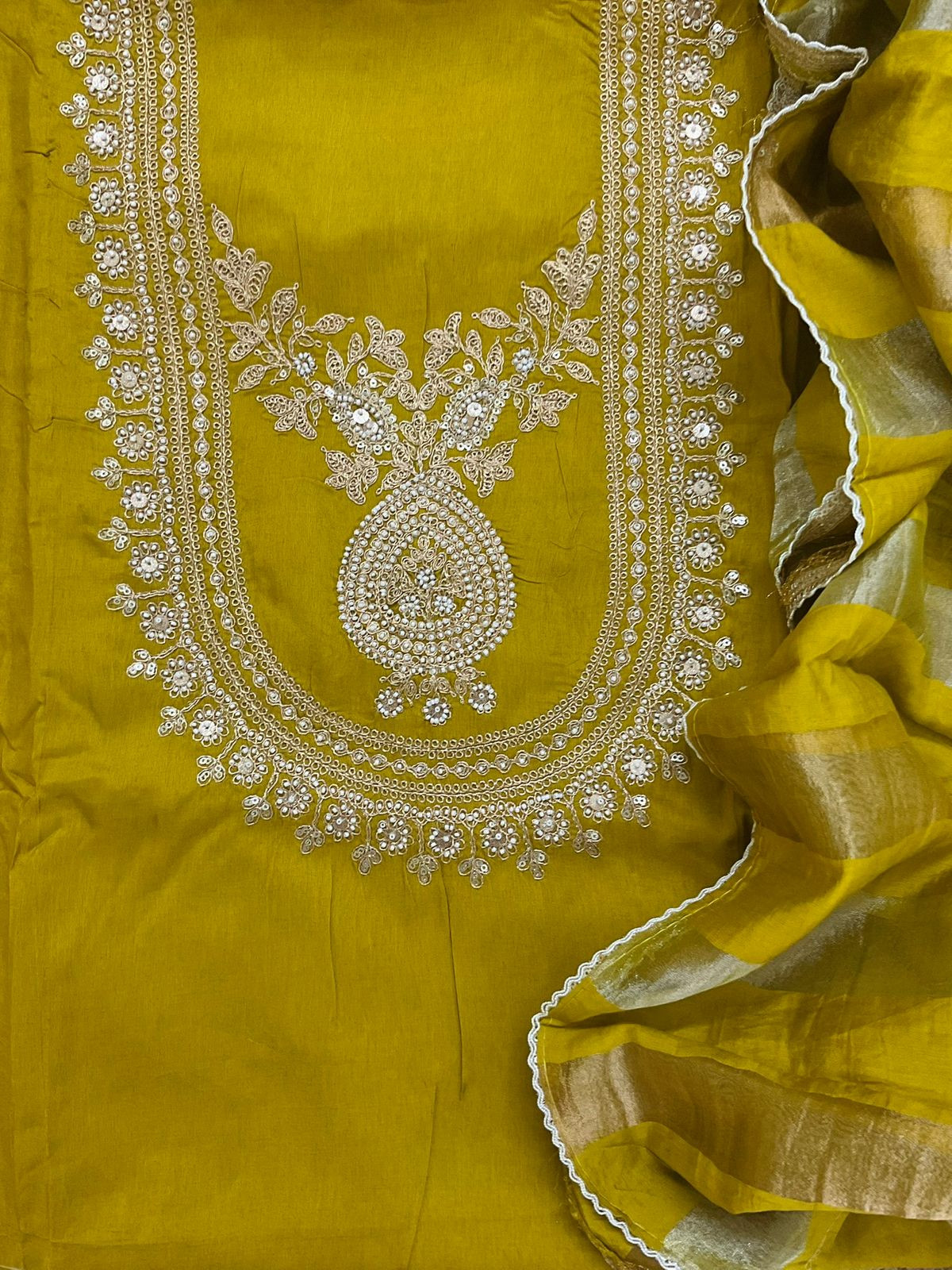 Soft Muslin Embroidered Suit - Yellow