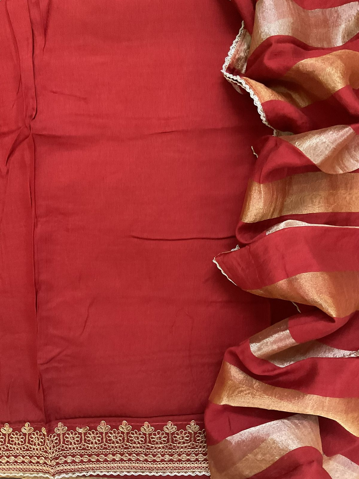 Soft Muslin Embroidered Suit - Dark Brick Red