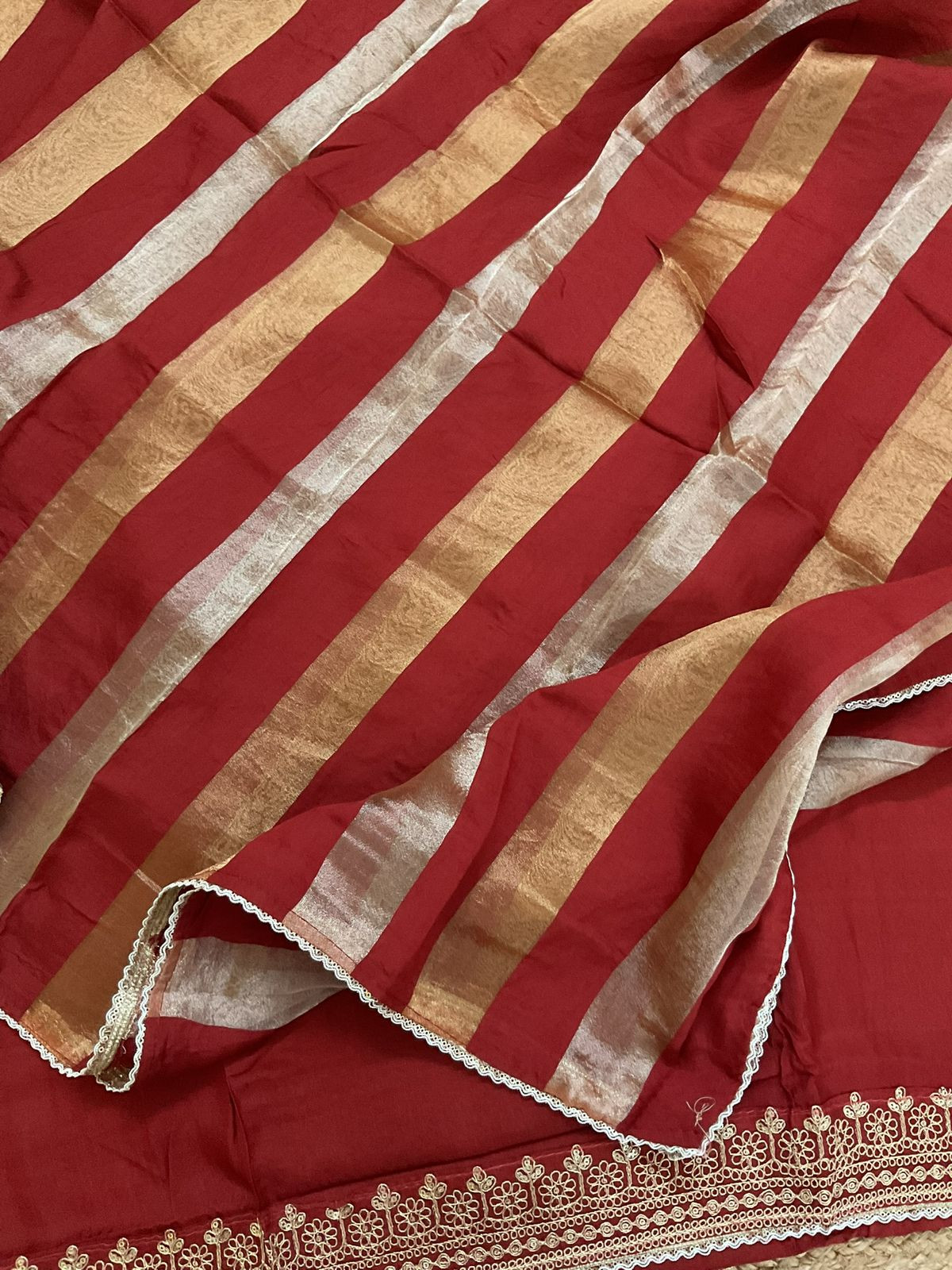 Soft Muslin Embroidered Suit - Dark Brick Red