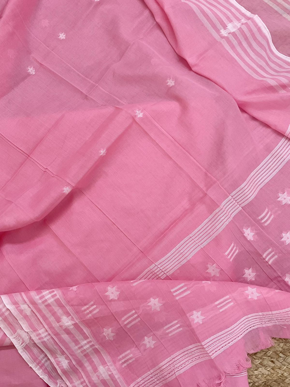 Pure Handloom Cotton Self Weaved Suit - Pink