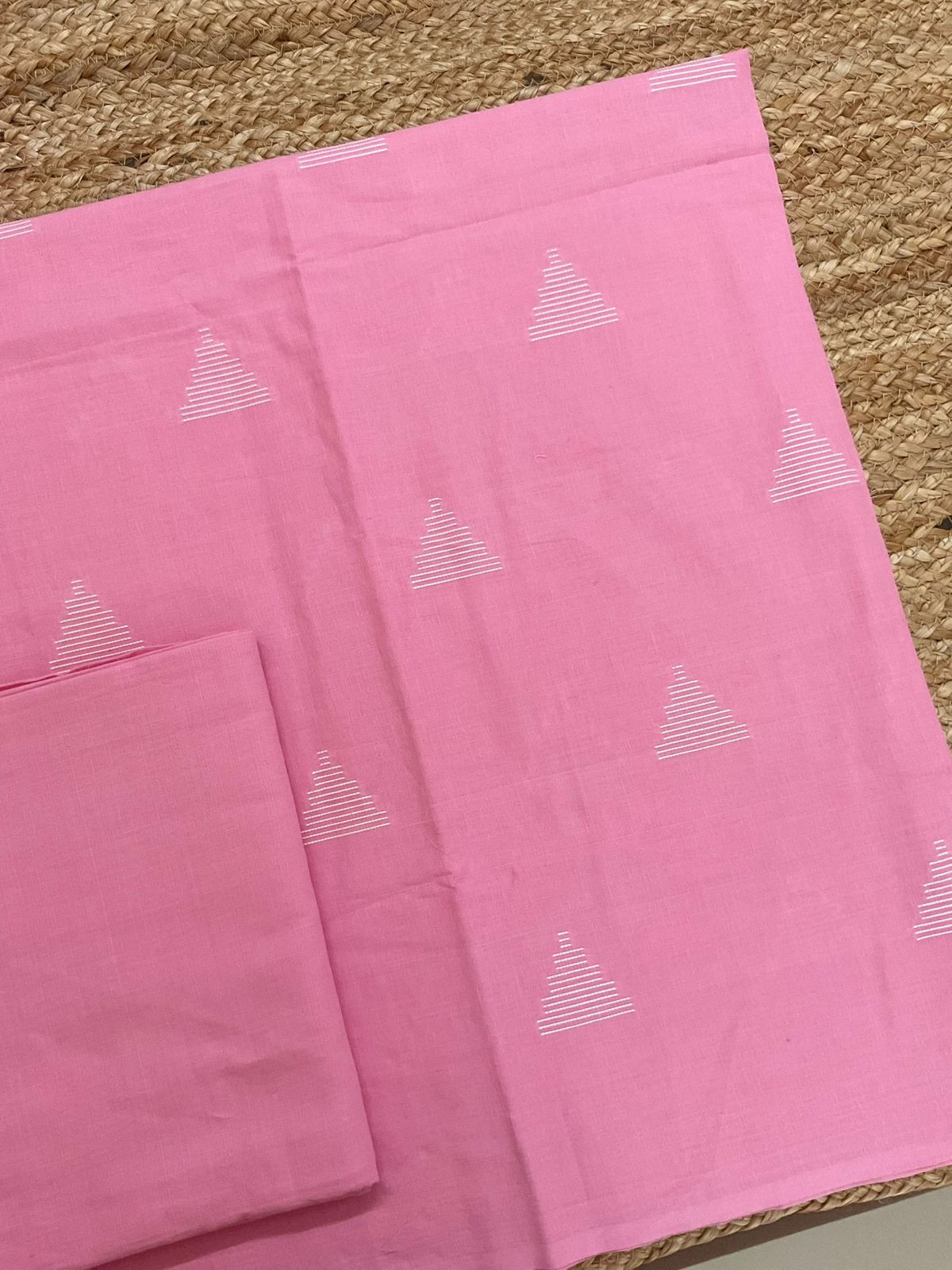 Pure Handloom Cotton Self Weaved Suit - Pink