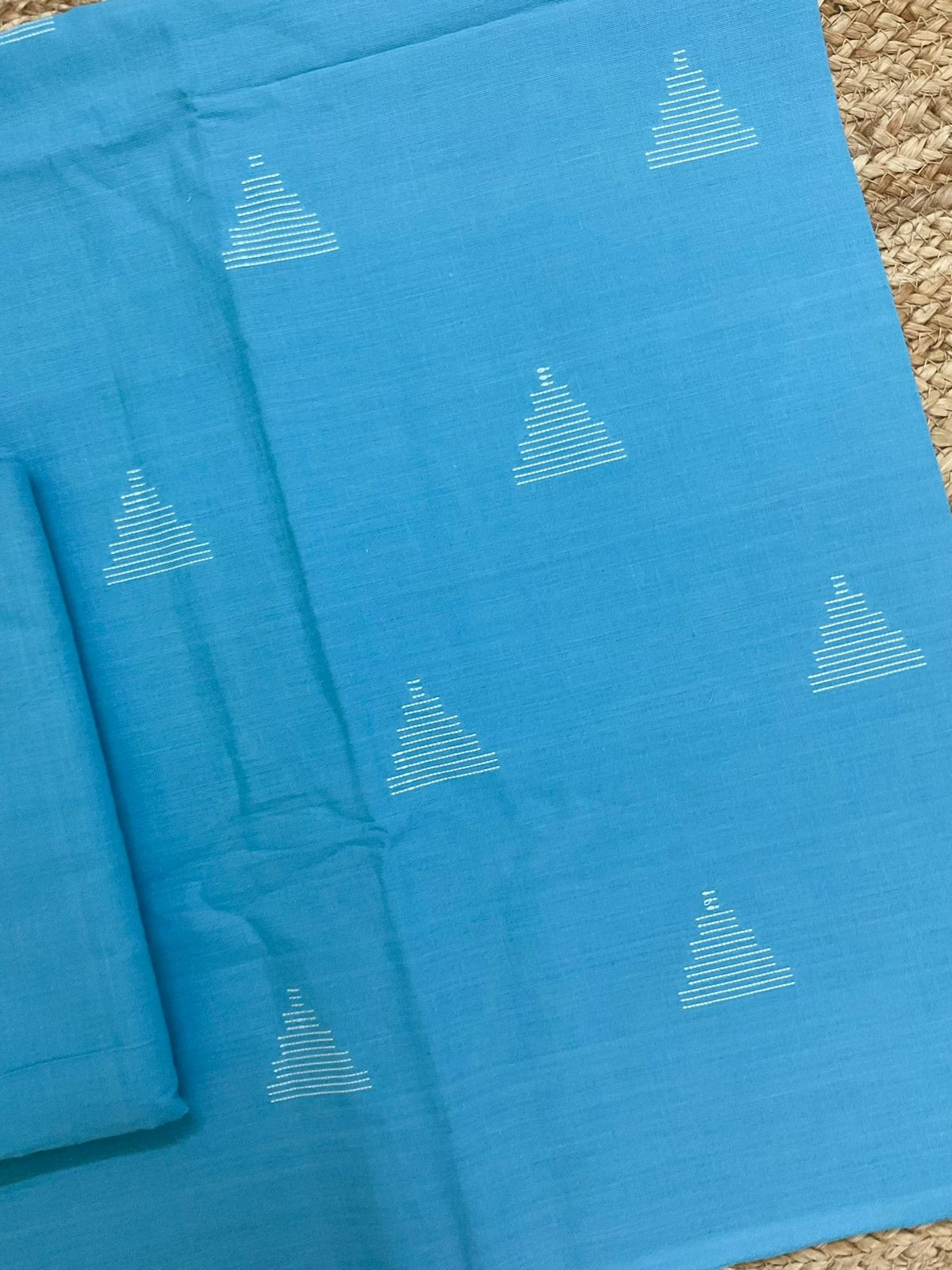 Pure Handloom Cotton Self Weaved Suit - Blue