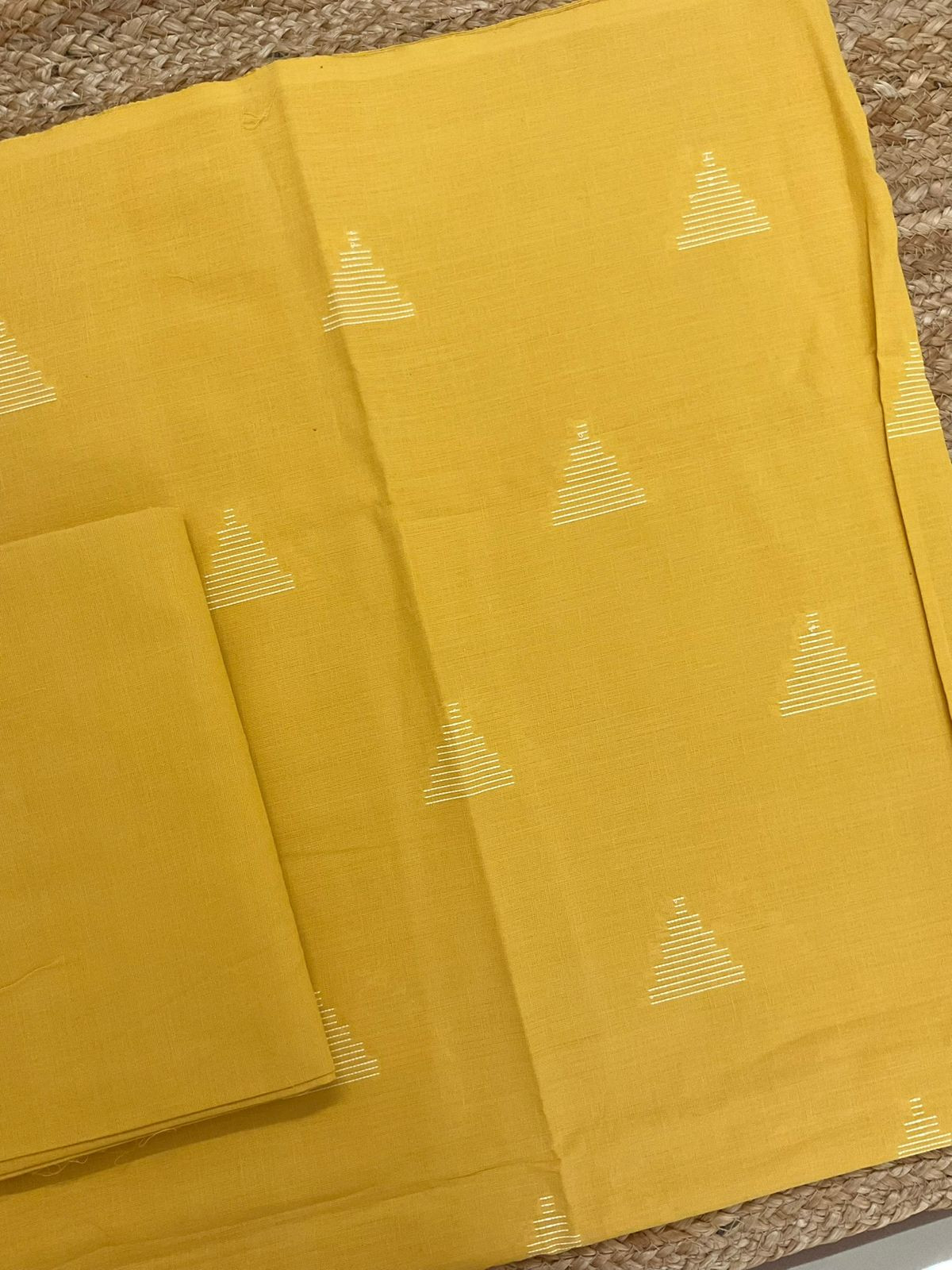 Pure Handloom Cotton Self Weaved Suit - Yellow