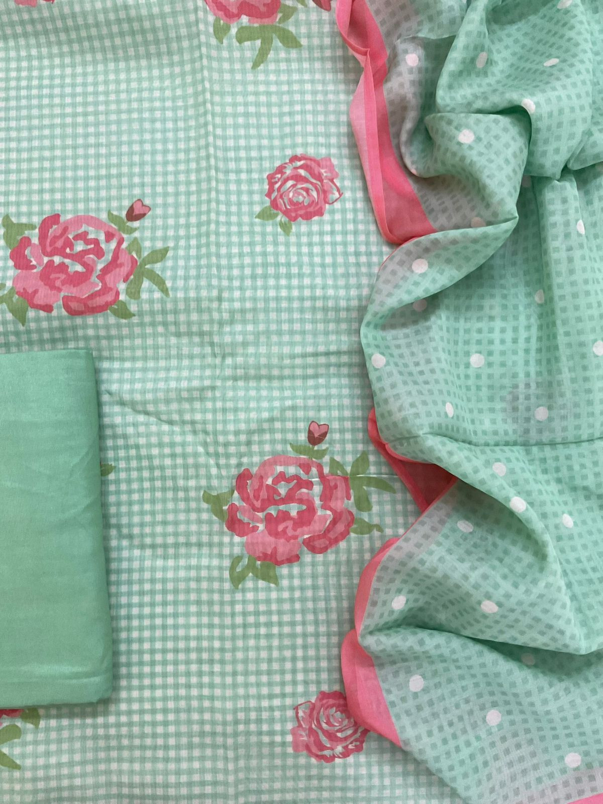 Pure Muslin Silk Printed Suit - Green