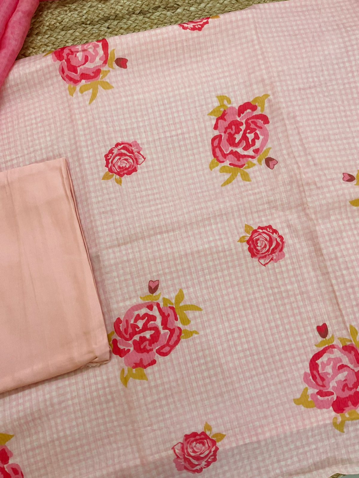 Pure Muslin Silk Printed Suit - Pink