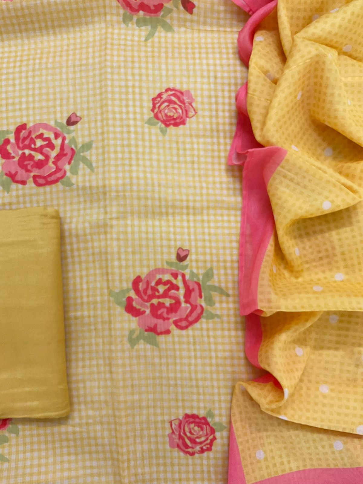 Pure Muslin Silk Printed Suit - Yellow