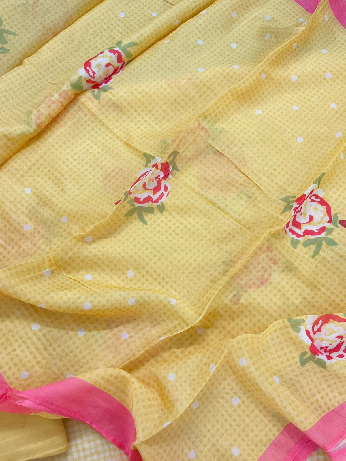 Pure Muslin Silk Printed Suit - Yellow