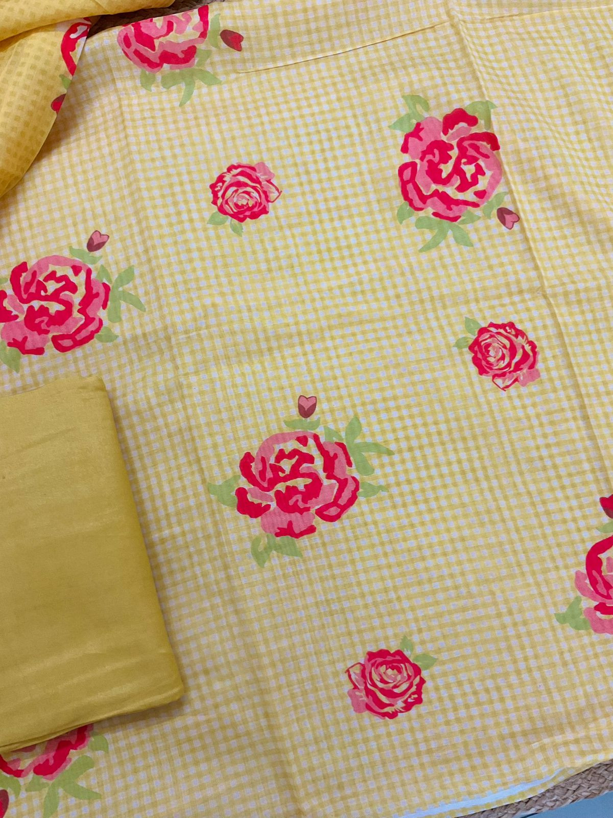 Pure Muslin Silk Printed Suit - Yellow