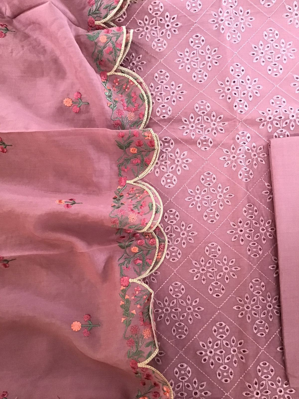Pure Chanderi Embroidered Suit - Onion Pink