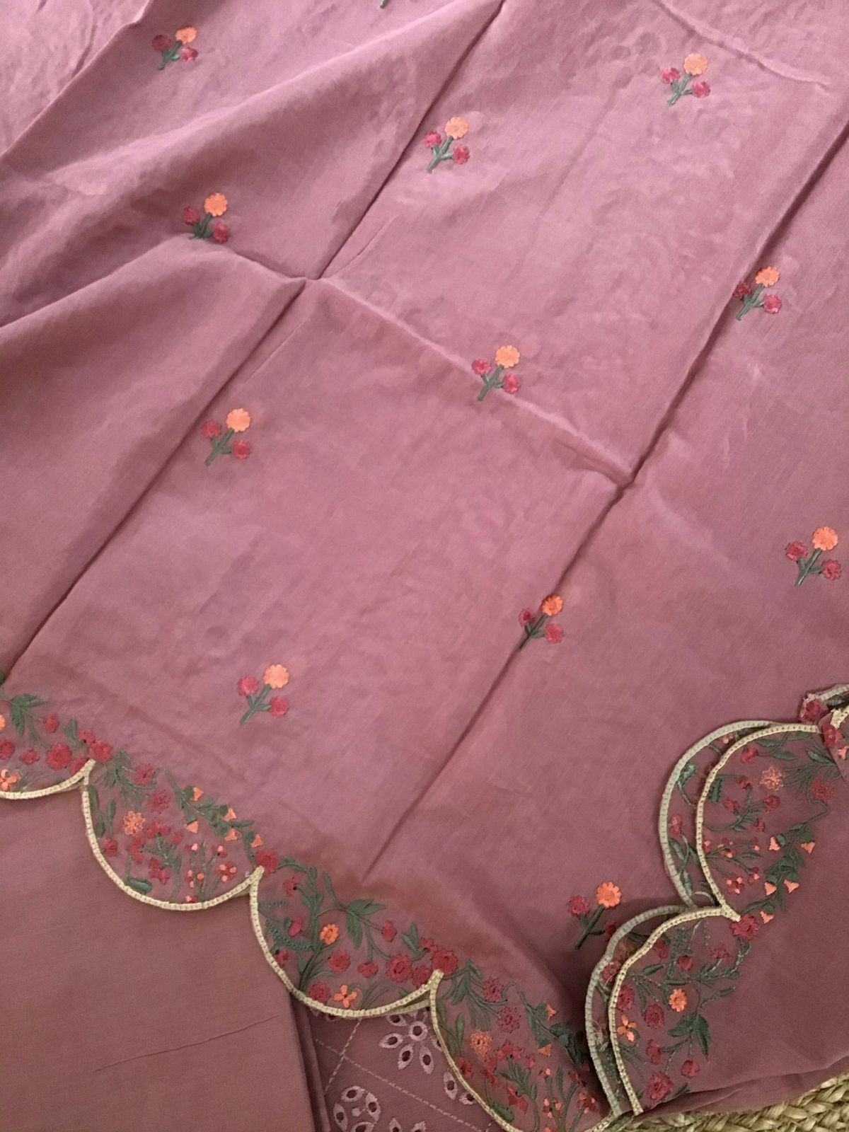 Pure Chanderi Embroidered Suit - Onion Pink