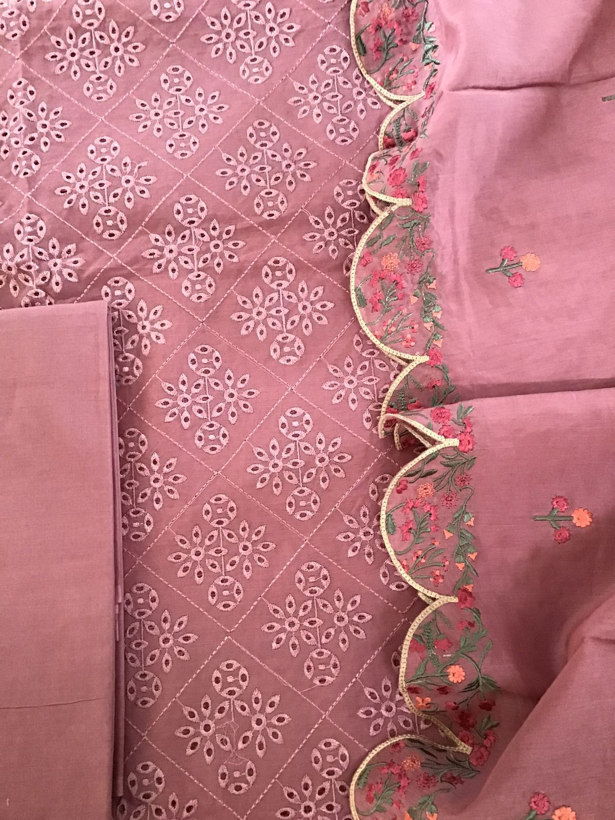 Pure Chanderi Embroidered Suit - Onion Pink