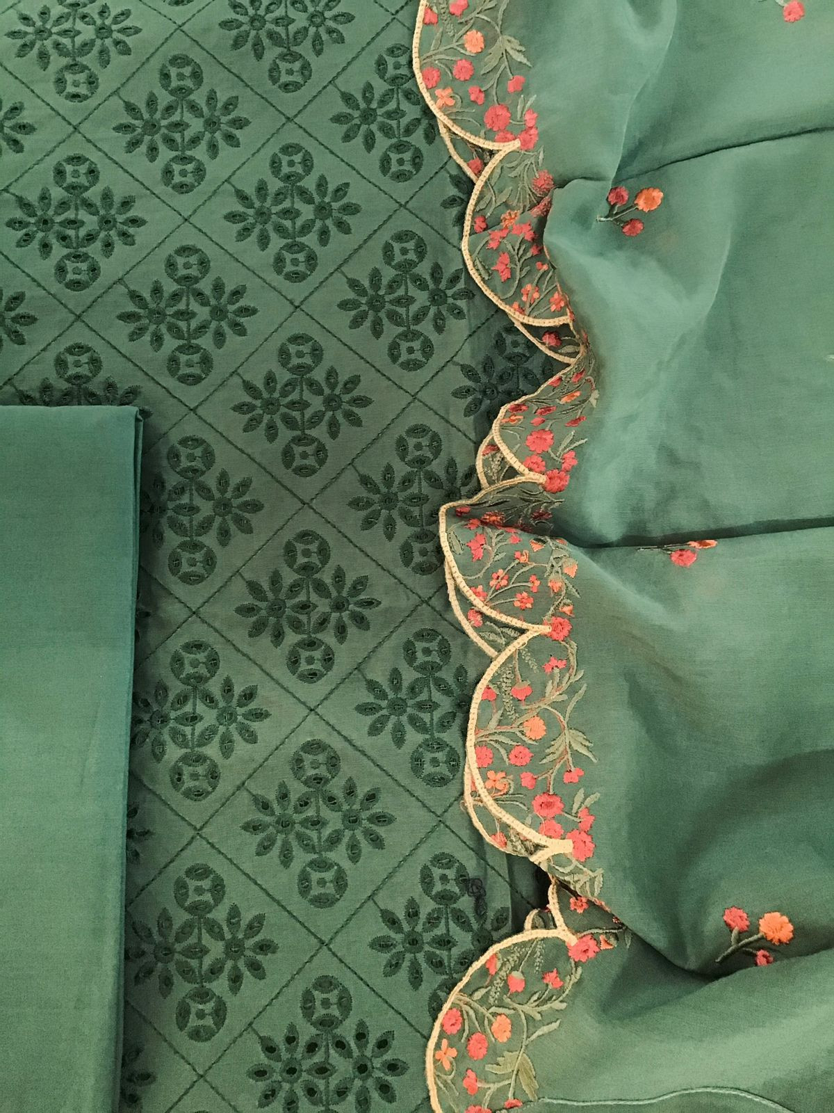 Pure Chanderi Embroidered Suit - Green