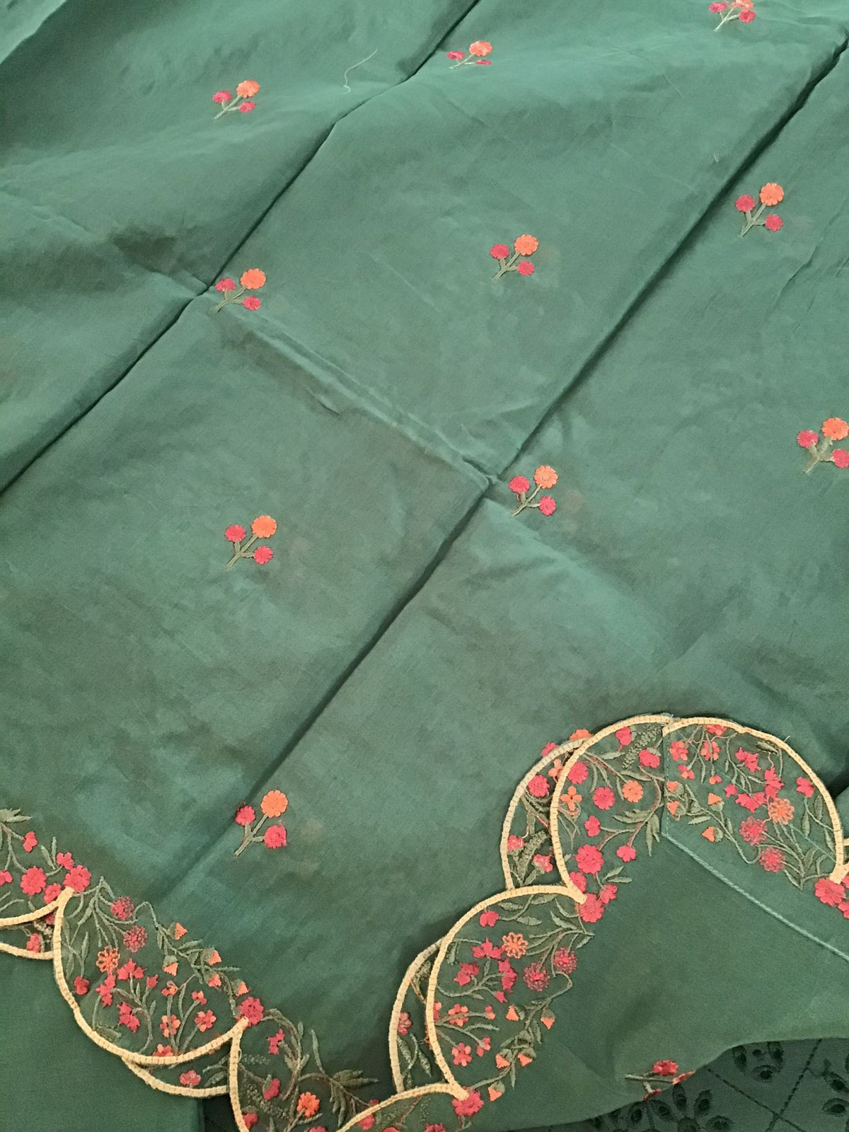 Pure Chanderi Embroidered Suit - Green